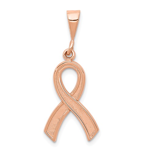 14k Rose Gold Ribbon Cancer Awareness Pendant with Satin Finish