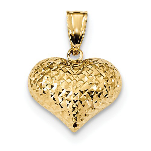 14kt Gold Small Textured Puffed Heart Pendant