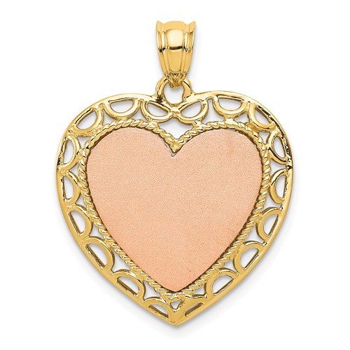 14K Two-Tone Gold Heart Pendant with Lace Border 7/8in