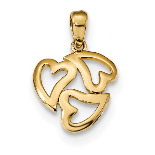 14kt Yellow Gold 1/2in Clustered Three Hearts Pendant