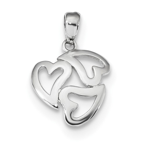 14kt White Gold 1/2in Clustered Three Hearts Pendant