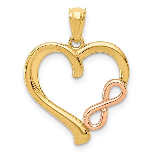 14k Yellow and Rose Gold Infinity Heart Pendant 1/2in