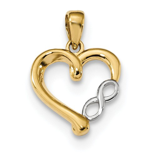 14k Yellow Gold Rhodium-plated Infinity Heart Pendant 1/2in