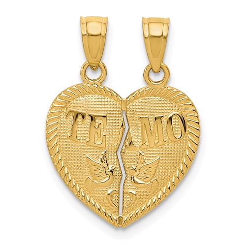 14k Yellow Gold Break Apart TE AMO Heart Pendant