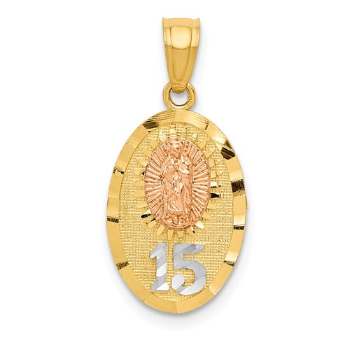 14k Two-Tone Gold White Rhodium Lady Of Guadalupe Quinceanera Pendant