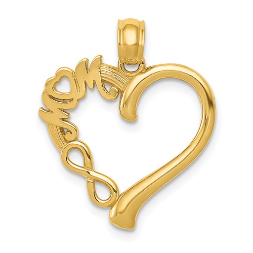 14k Yellow Gold Mom Heart Pendant with Infinity Symbol 3/4in