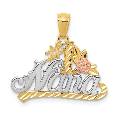 14k Yellow and Rose Gold with Rhodium #1 Nana Pendant with Flower