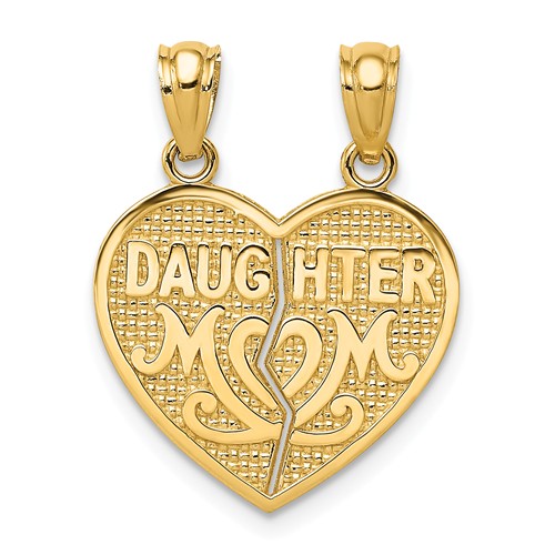 14k Yellow Gold Satin Polished Daughter Mom Break Apart Heart Pendant