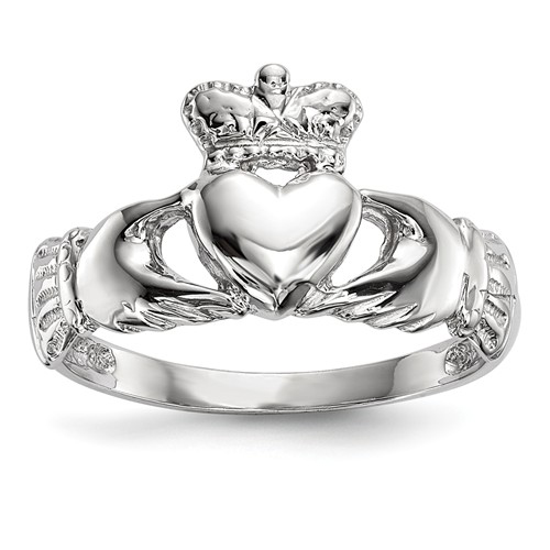 14kt White Gold Textured Claddagh Ring