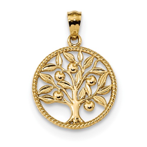 14k Yellow Gold 5/8in Tree of Life Pendant with Rope Border