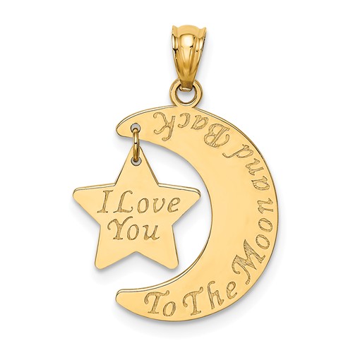 14kt Yellow Gold 3/4in Love You To The Moon And Back Pendant