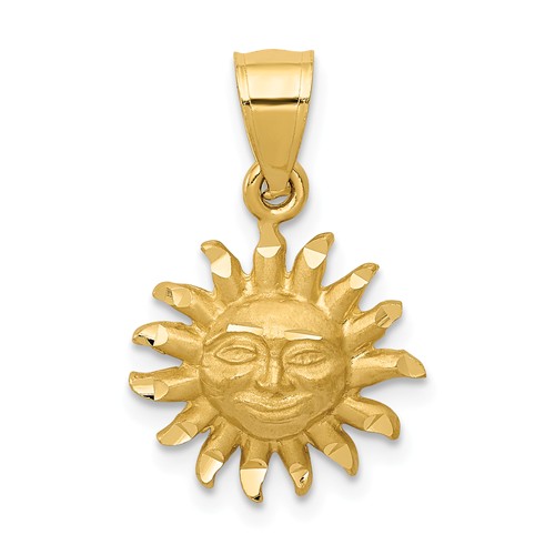 14k Yellow Gold Happy Old Sun Pendant with Satin Finish 1/2in