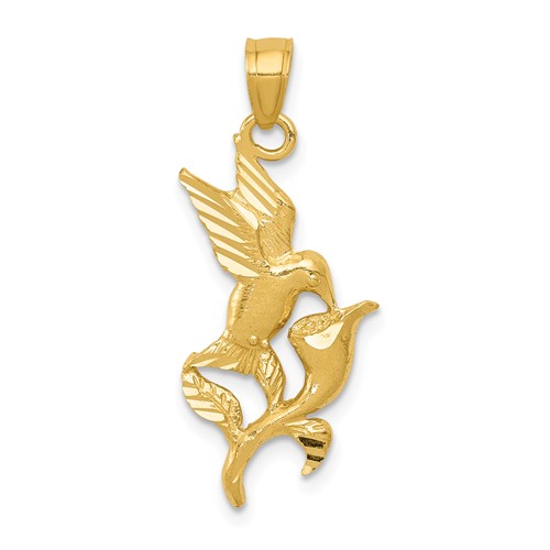 14k Yellow Gold Hummingbird and Flower Pendant