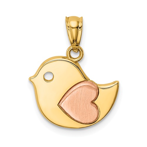 14k Two-tone Gold Bird Pendant with Heart