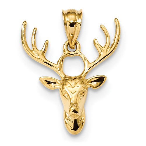 14kt Yellow Gold 3/4in Deer Head with Antlers Pendant