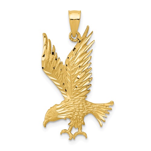 14k Yellow Gold Polished and Diamond-cut Eagle Pendant 1in