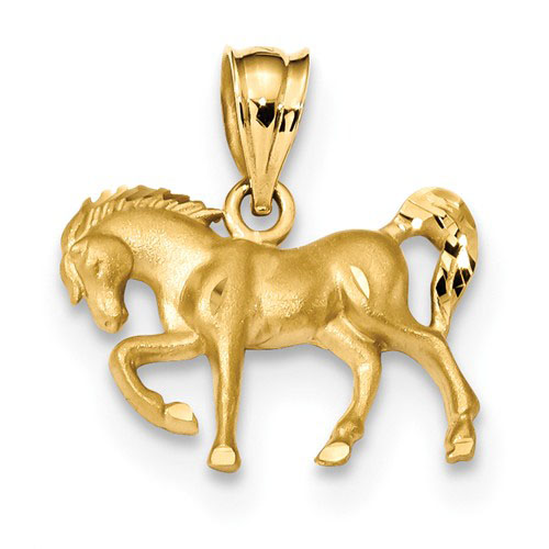 14kt Yellow Gold 1/2in Brushed Standing Horse Pendant