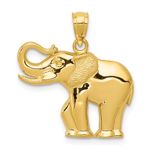 14k Yellow Gold Elephant Pendant with Polished and Satin Finish 5/8in