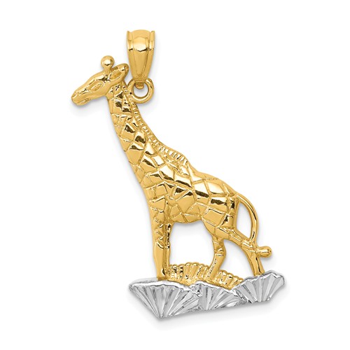 14k Yellow Gold Giraffe Pendant with Rhodium Accent