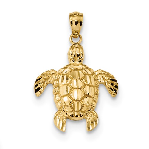 Sea Turtle Pendant 3/4in 14k Yellow Gold