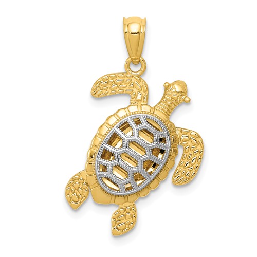 14k Yellow Gold Sea Turtle Pendant with Moveable Legs 3/4in