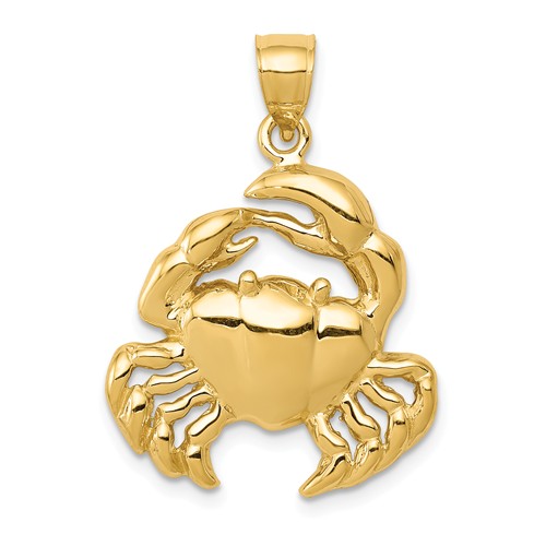 14k Yellow Gold Crab Pendant 3/4in