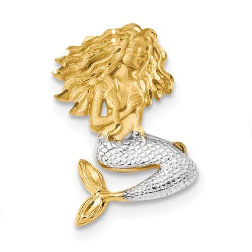 14kt Yellow Gold Rhodium 1in Sitting Mermaid Pendant