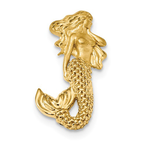 14kt Yellow Gold 1in Mermaid Pendant Slide with Flowing Hair
