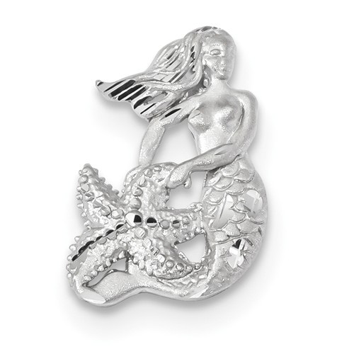 14k White Gold Mermaid and Starfish Pendant 3/4in