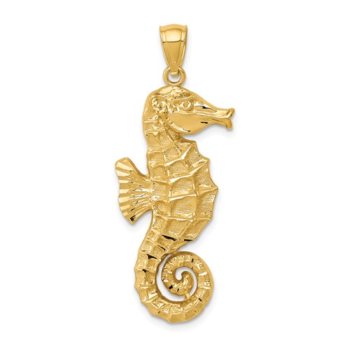 14k Yellow Gold Seahorse Pendant with Curled Tail 1in