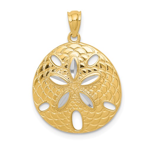 14k Yellow Gold Sand Dollar Pendant with Rhodium Accents 3/4in