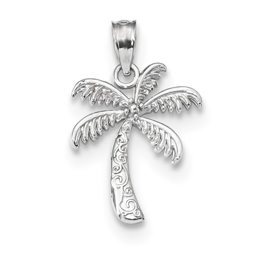 14k White Gold Palm Tree Pendant with Filigree 5/8in