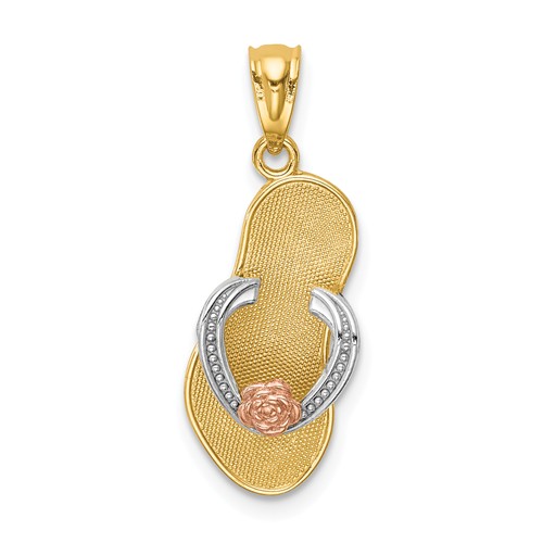 14k Two-Tone Gold Rhodium Flip Flop Pendant with Flower Accent K6088