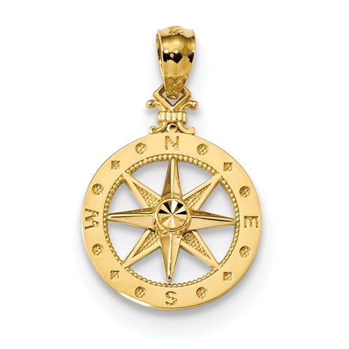 14kt Yellow Gold 5/8in Round Compass Pendant
