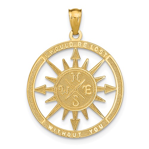 14k Yellow Gold I Would Be Lost Without You Compass Pendant
