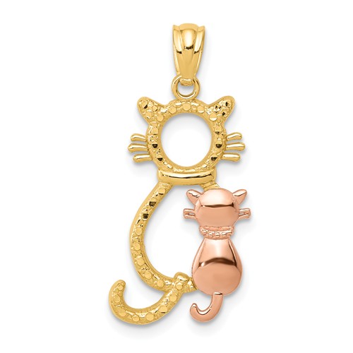 14k Yellow Gold and Rose Gold Sitting Cats Pendant
