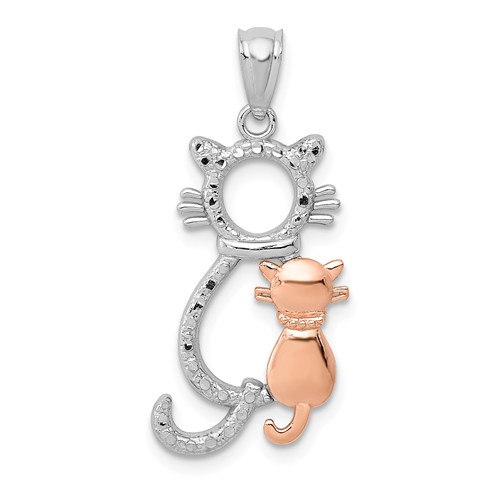14k White Gold and Rose Gold Sitting Cats Pendant