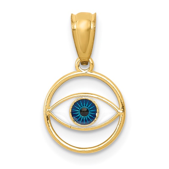14k Yellow Gold Tiny Enameled Evil Eye Pendant