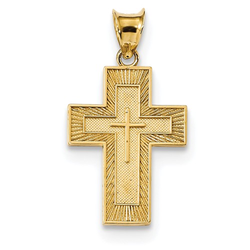14kt Yellow Gold 3/4in Spanish Lord's Prayer Cross Pendant