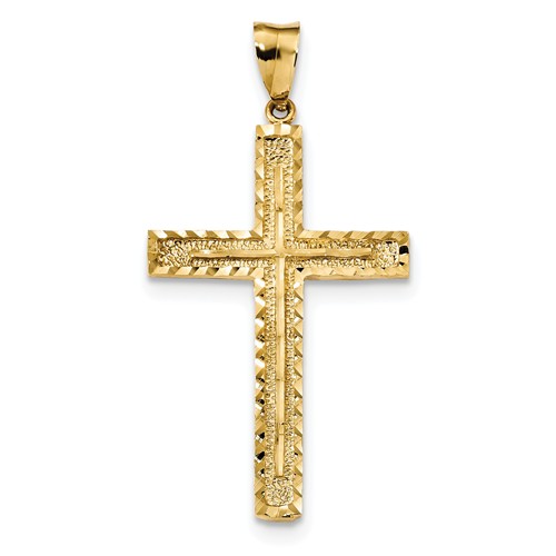 14k Yellow Gold Diamond-cut Latin Cross with Bead Blast Finish 1in