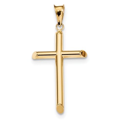 14k Yellow Gold 1in Hollow Latin Tube Cross Pendant