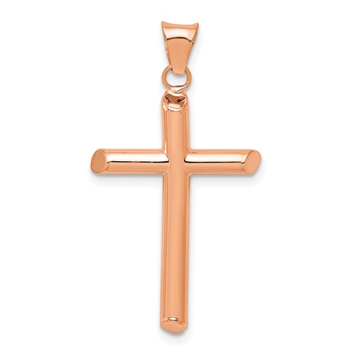 14k Rose Gold Tube Cross Pendant 1in