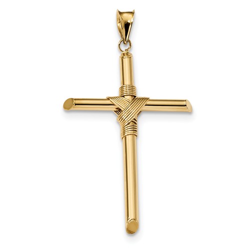 14k Yellow Gold Wrapped Tube Cross Pendant 1 1/2in
