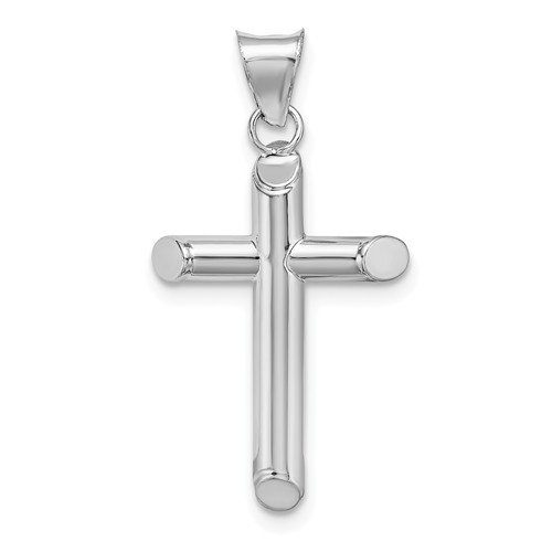 14k White Gold Tube Cross Pendant 3/4in