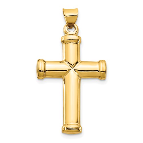 14k Yellow Gold Hollow Stamped Latin Cross Pendant 1in