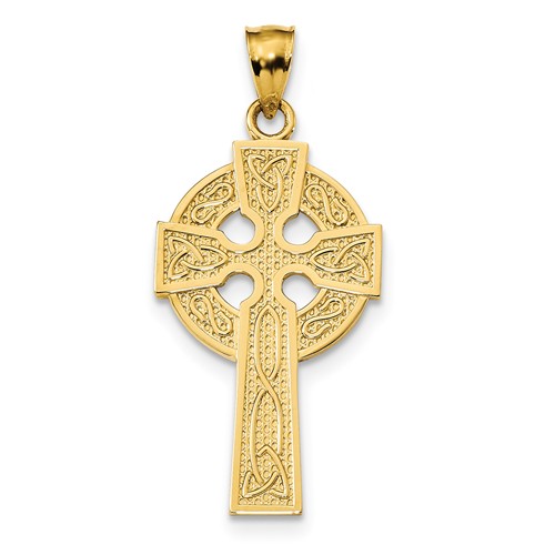14k Yellow Gold Intricate Celtic Cross Pendant 1 3/8in