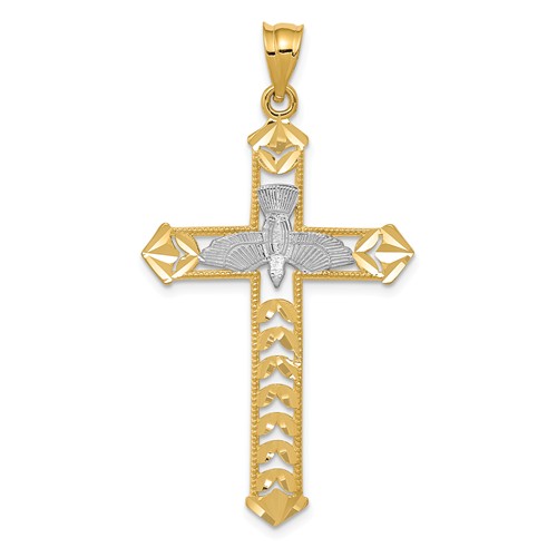 14k Yellow Gold Rhodium Diamond-cut Holy Spirit Cross 1 1/2in