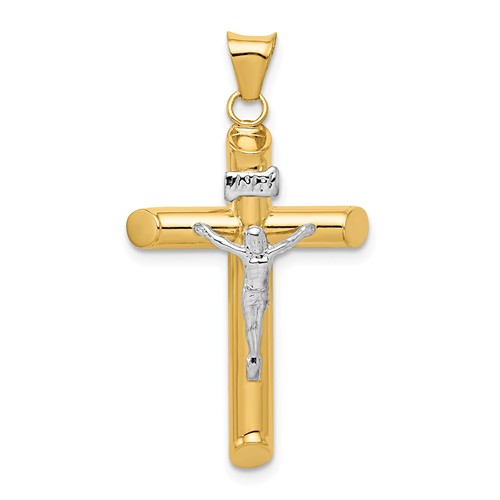 14k Two-tone Gold Tube INRI Crucifix Pendant 1in