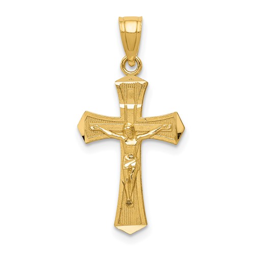 14k Yellow Gold Diamond-cut Tapered Crucifix Pendant 3/4in