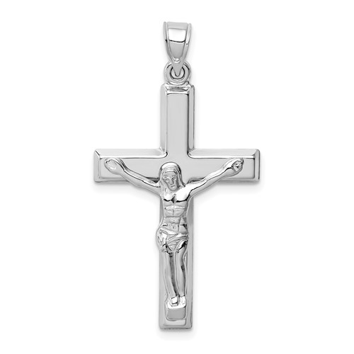 14k White Gold Polished Hollow Crucifix Pendant 1.25in